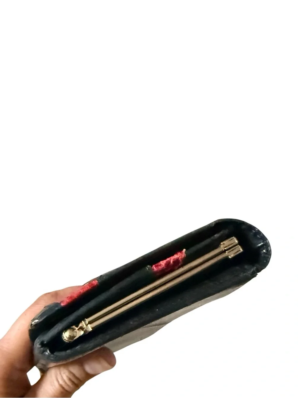 Vintage GIVENCHY PARIS Black Leather Long Wallet with Red Lizard Accent